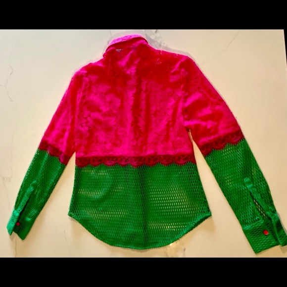 ⚫️ AMENPAPA ⚫️ - magenta + green lace/mesh combo blouse - Picture 2 of 4